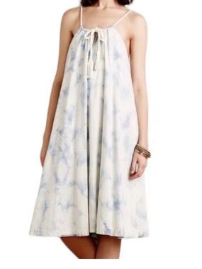 Anthropologie Cream and Pale Blue Tie-Dye Halter Dress